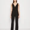 Even&Odd Going Out Low V Neck Flared Leg Belted - Jumpsuit - Black
