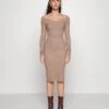 V Ausschnitt Ripp Mini Bodycon Strickkleid - Jumper Dress