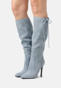 Lace-Up Boots - Blue Denim
