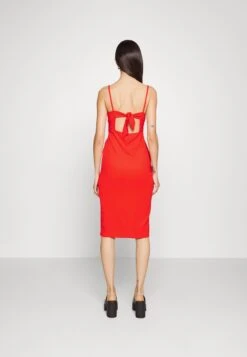 Even&Odd Eo-Ss23-C144-Sj / Strappy V Neck Knot Front Waist Midi Dress / 302 - Red - Day Dress - Red -Even-Odd Store 5dfd27ad6056474f8b8c1440cc16c396
