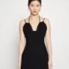 Strappy Lace Insert Open Neckline Mini Bodycon Dress - Cocktail Dress / Party Dress - Black