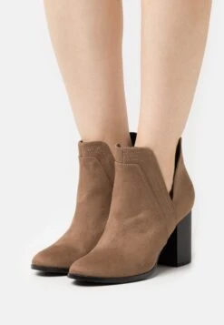 High Heeled Ankle Boots - Taupe