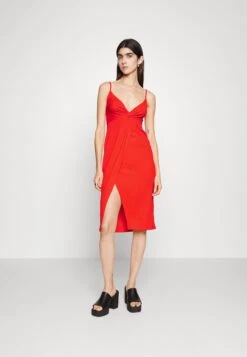 Even&Odd Eo-Ss23-C144-Sj / Strappy V Neck Knot Front Waist Midi Dress / 302 - Red - Day Dress - Red -Even-Odd Store e2c3f7533e904decb0aa2533c5b35e7a