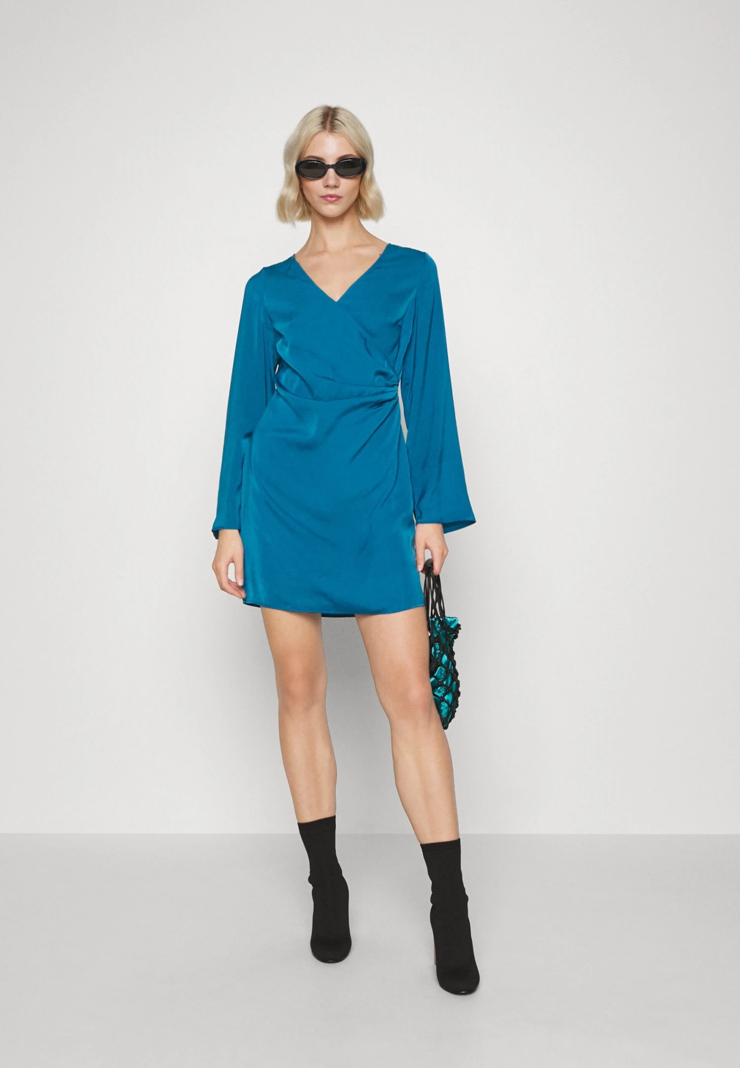 Even&Odd Woven Drape Mini Dress- Cocktail Dress / Party Dress - Blue 2 Even&Odd Woven Drape Mini Dress- Cocktail Dress / Party Dress - Blue - Image 2